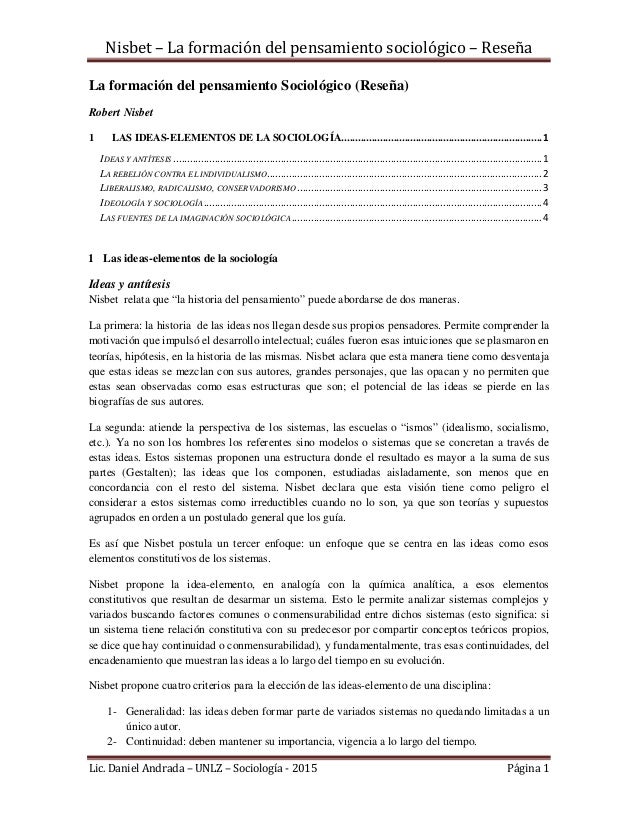 la formacion del pensamiento sociologico nisbet